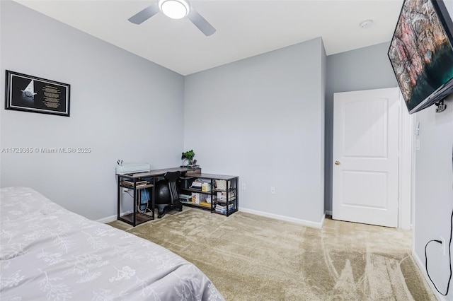 bedroom featuring carpet floors and ceiling fan