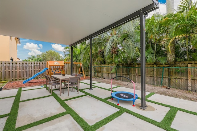 view of patio / terrace featuring a playground