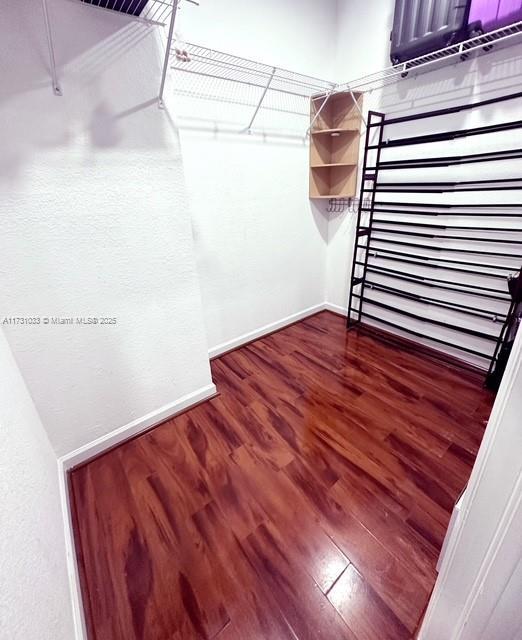 walk in closet with hardwood / wood-style flooring