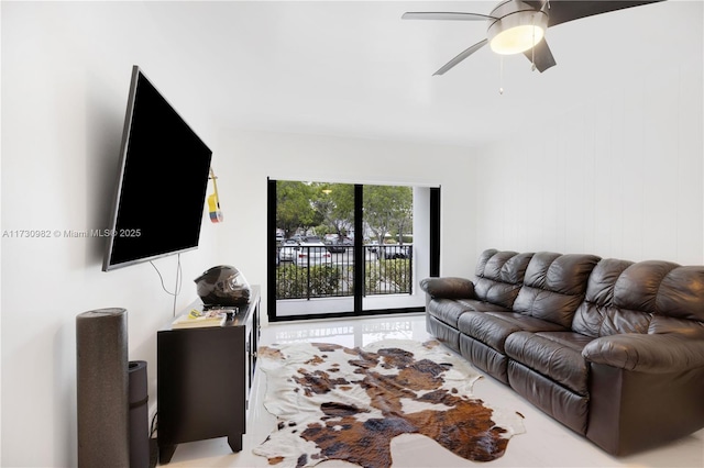 living room with ceiling fan