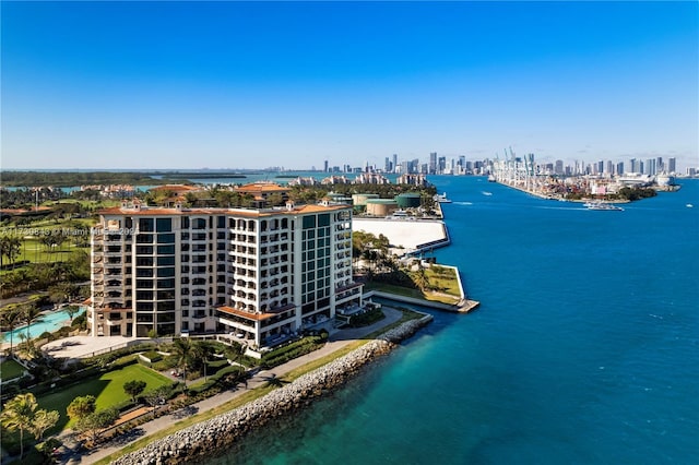 aerial view with a water view