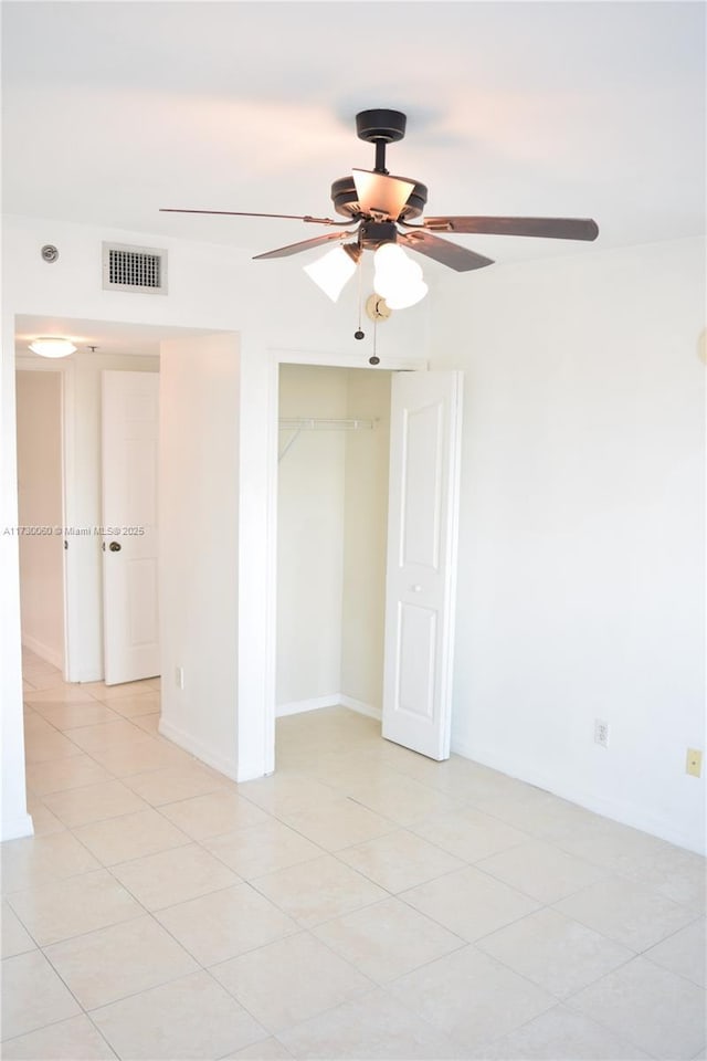 spare room featuring visible vents and a ceiling fan