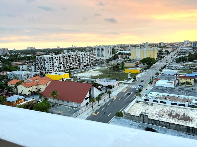 view of aerial view at dusk