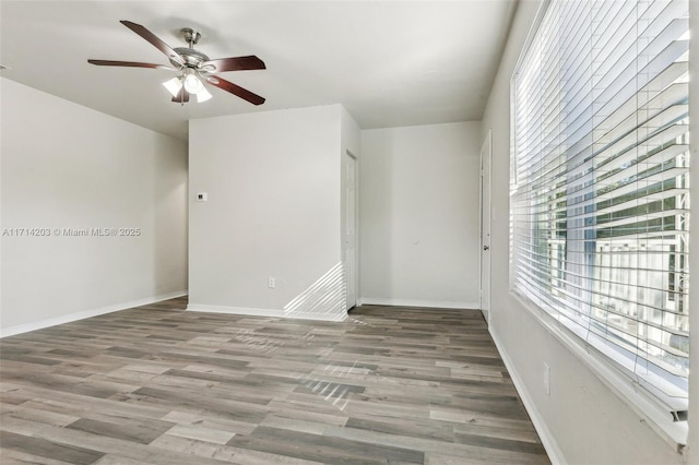 unfurnished room featuring wood-type flooring and ceiling fan