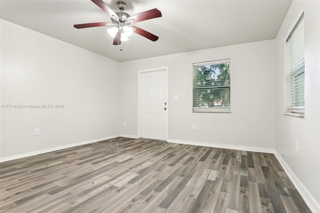 spare room with ceiling fan and wood-type flooring