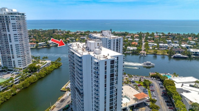 aerial view with a water view