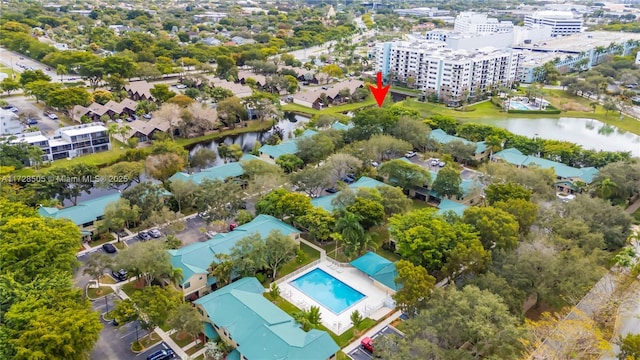 bird's eye view featuring a water view