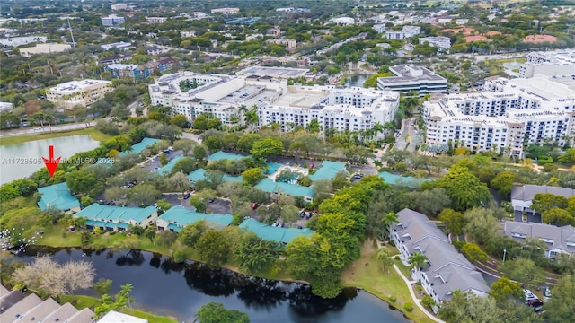 bird's eye view featuring a water view