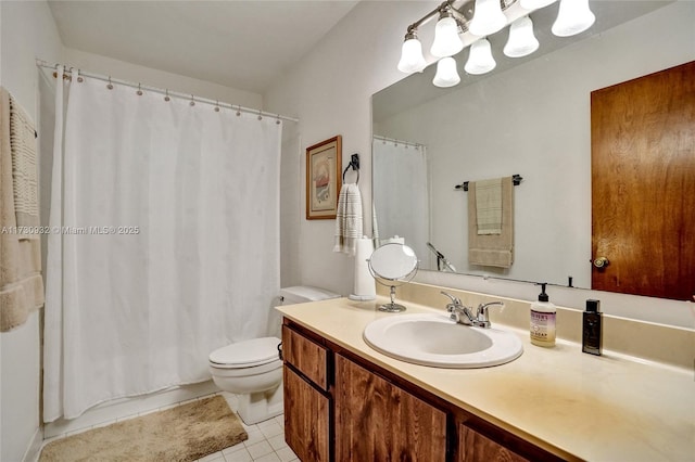 full bathroom with tile patterned flooring, vanity, shower / bath combo, and toilet