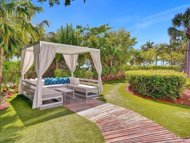 17121 Collins Ave Unit 3905, Sunny Isles Beach, FL 33160 - view of grassy yard with an outdoor hangout area and a gazebo