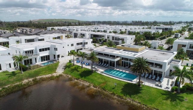 bird's eye view featuring a water view