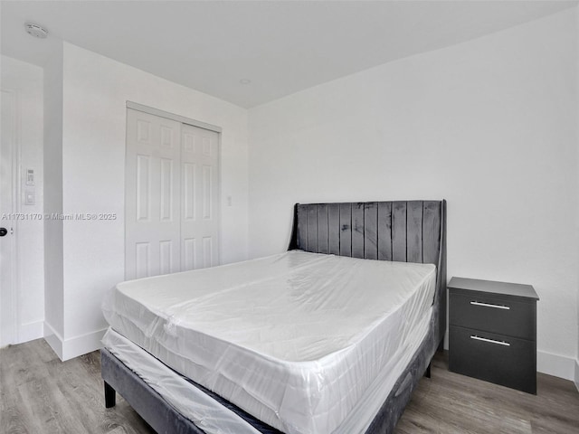 bedroom featuring light hardwood / wood-style flooring and a closet