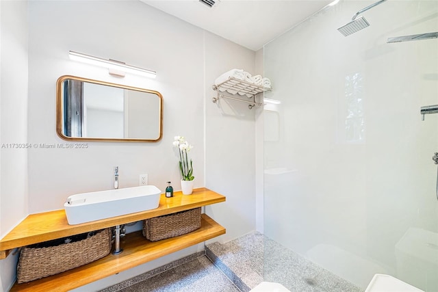 bathroom with sink and walk in shower