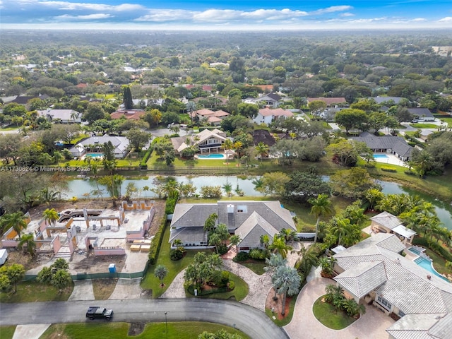 aerial view with a water view