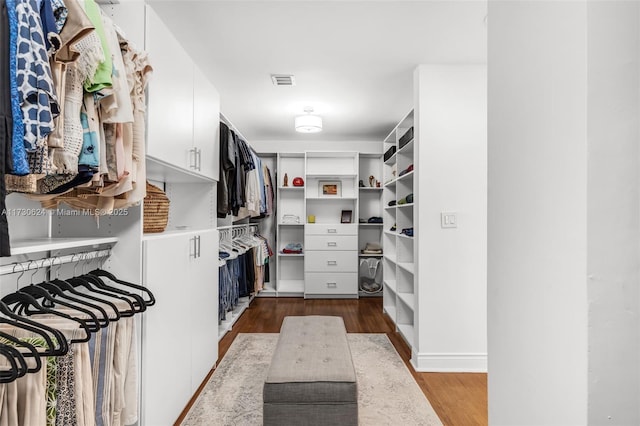 spacious closet with light hardwood / wood-style flooring