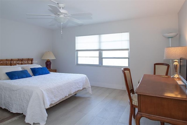 bedroom with ceiling fan and wood-type flooring