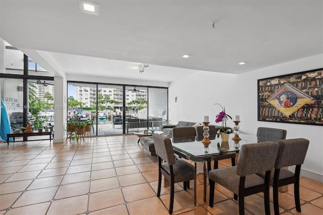 dining room with a wall of windows