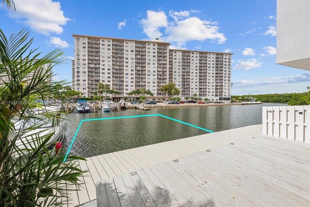 dock area featuring a water view