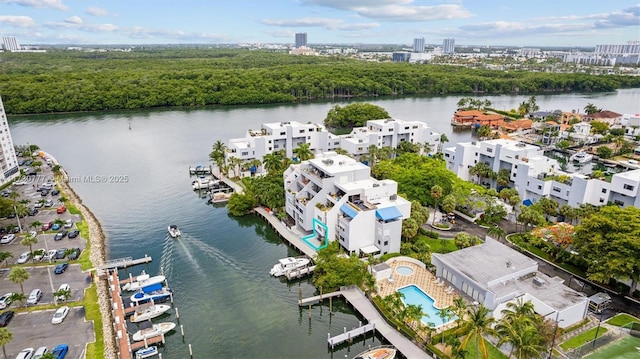 aerial view with a water view