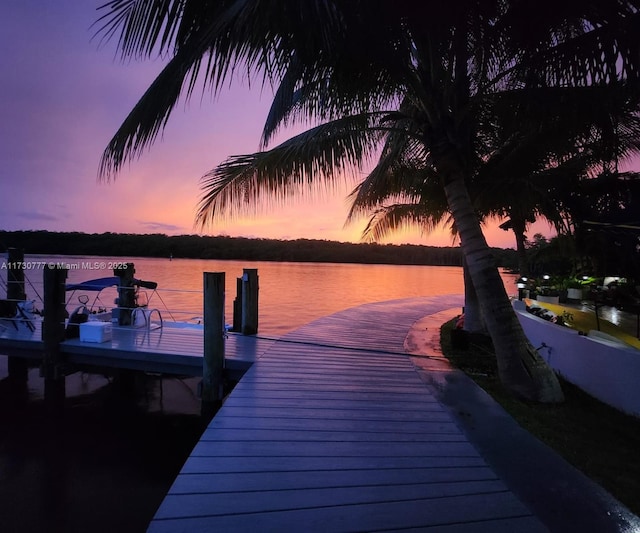 view of dock with a water view