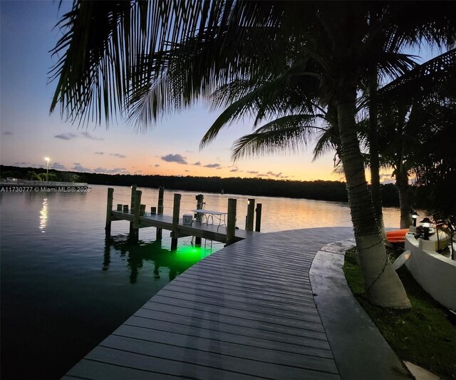 view of dock with a water view