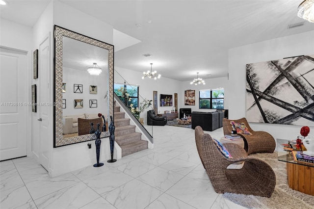 interior space with a chandelier