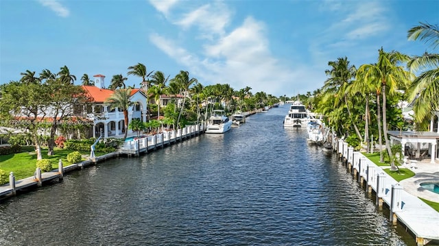 property view of water with a boat dock