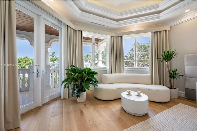 interior space featuring a tray ceiling