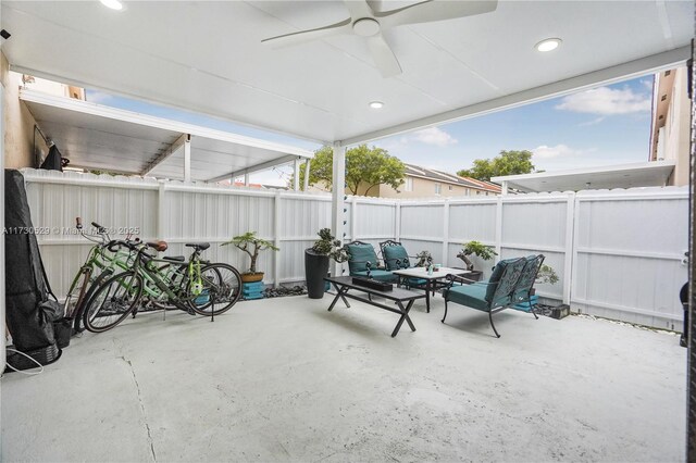 view of patio with ceiling fan