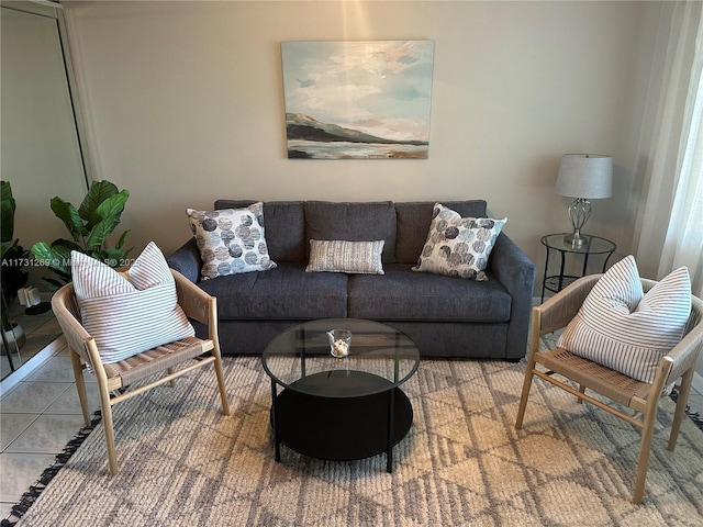 living room featuring tile patterned flooring