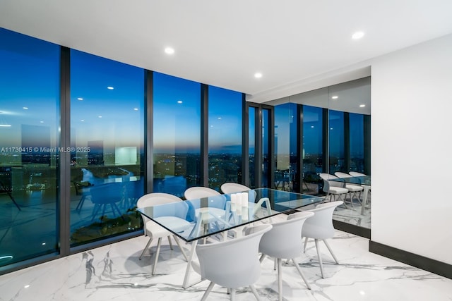 18555 Collins Ave Unit 4203, Sunny Isles Beach, FL 33160 - dining space with floor to ceiling windows, marble tiled flooring, and recessed lighting