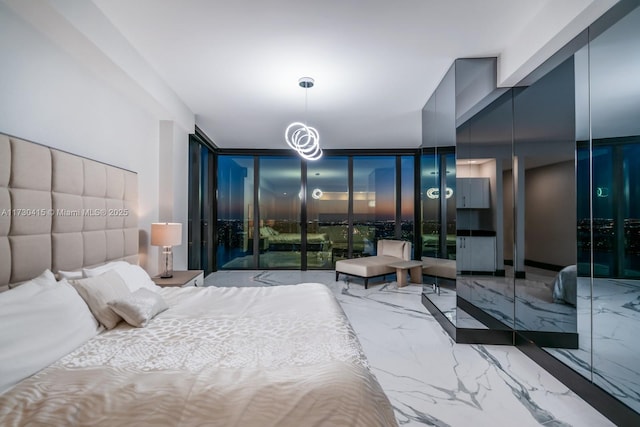 18555 Collins Ave Unit 4203, Sunny Isles Beach, FL 33160 - bedroom with a wall of windows and marble tiled flooring