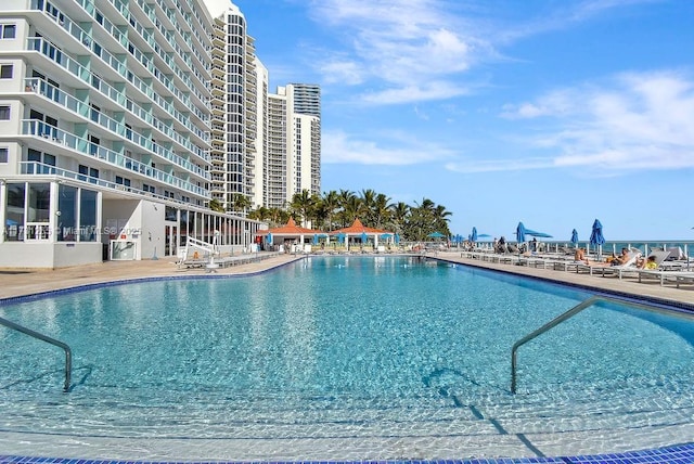 view of pool featuring a patio