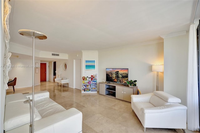 living room featuring ornamental molding