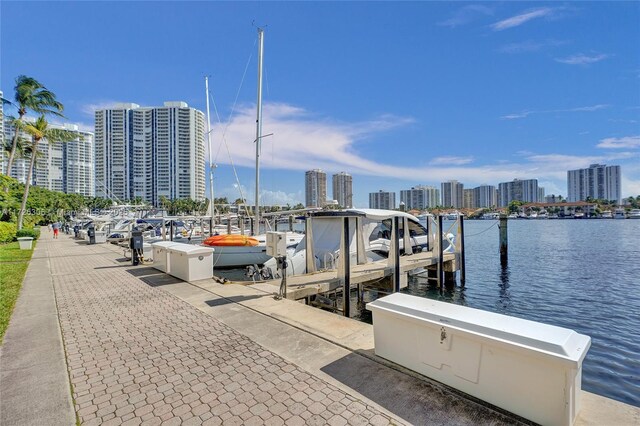 dock area featuring a water view