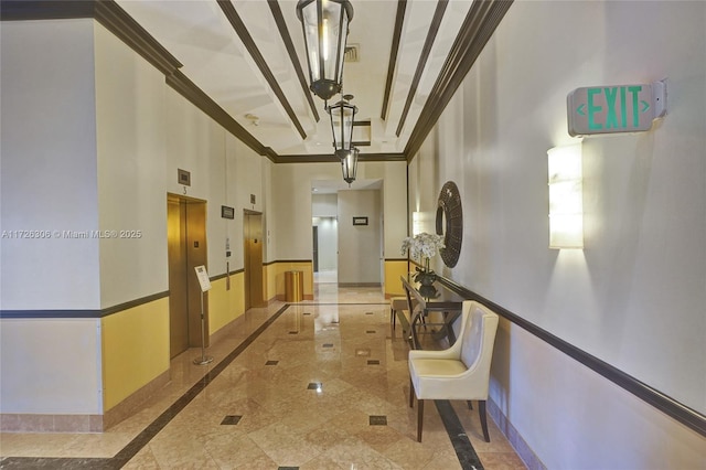 3600 Yatch Club Dr Unit 1701, Aventura, FL 33180 - hall with ornamental molding, elevator, and a high ceiling