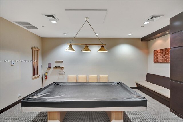 game room with billiards and carpet flooring