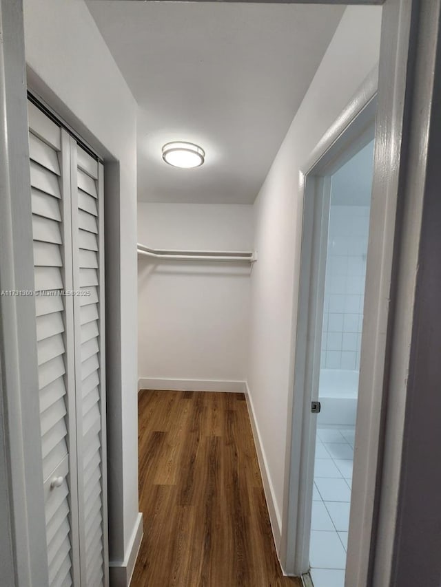 walk in closet featuring dark hardwood / wood-style flooring