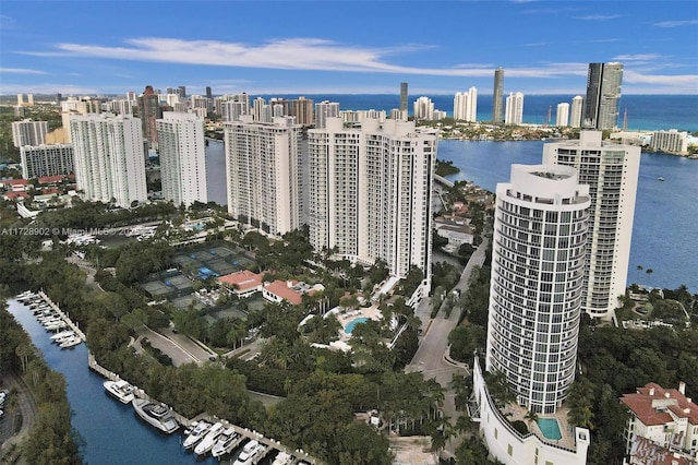 bird's eye view featuring a water view