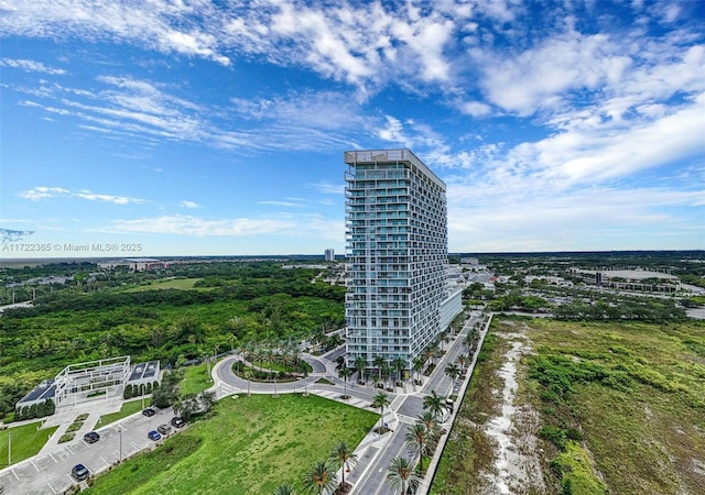 drone / aerial view featuring a city view