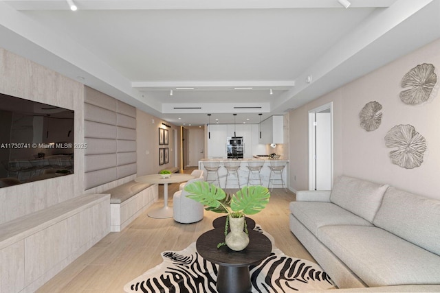 living room with light hardwood / wood-style flooring