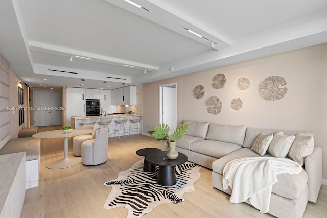 living room with light hardwood / wood-style floors