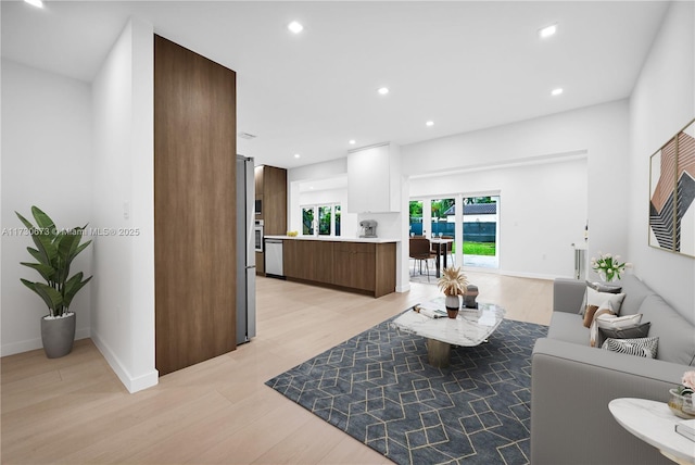 living room with light hardwood / wood-style floors