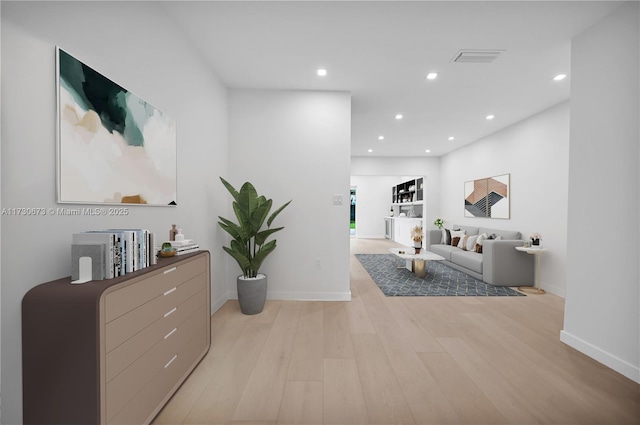 living room featuring light wood-type flooring