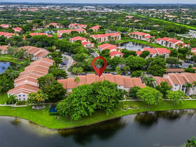 aerial view with a water view