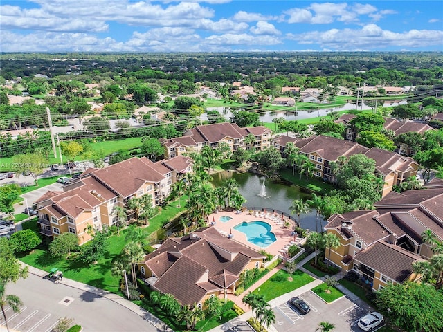 aerial view with a water view