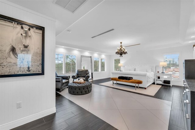 interior space with an inviting chandelier and dark wood-type flooring