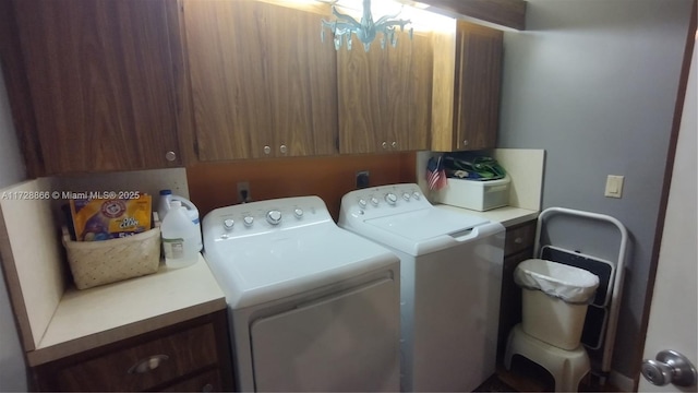 laundry room featuring washing machine and dryer and cabinets