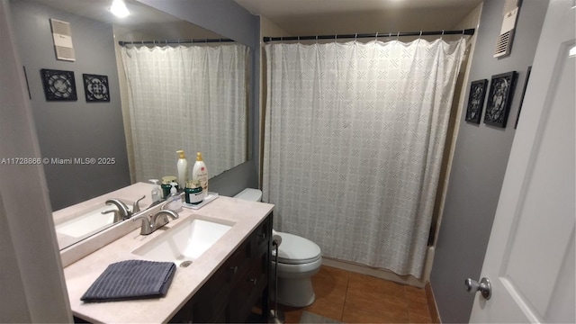 bathroom featuring tile patterned flooring, vanity, and toilet