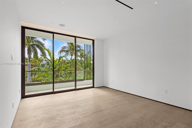 spare room featuring expansive windows and light wood-type flooring